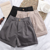 Women’s Solid Color Wide-Leg Roll-Up Casual Shorts