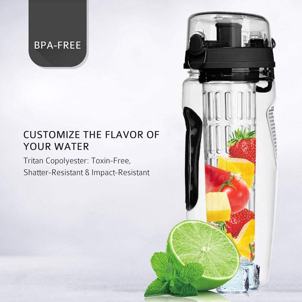 32oz Fruit Infuser Water Bottle – BPA-Free Plastic Sports Juice Shaker with Infuser