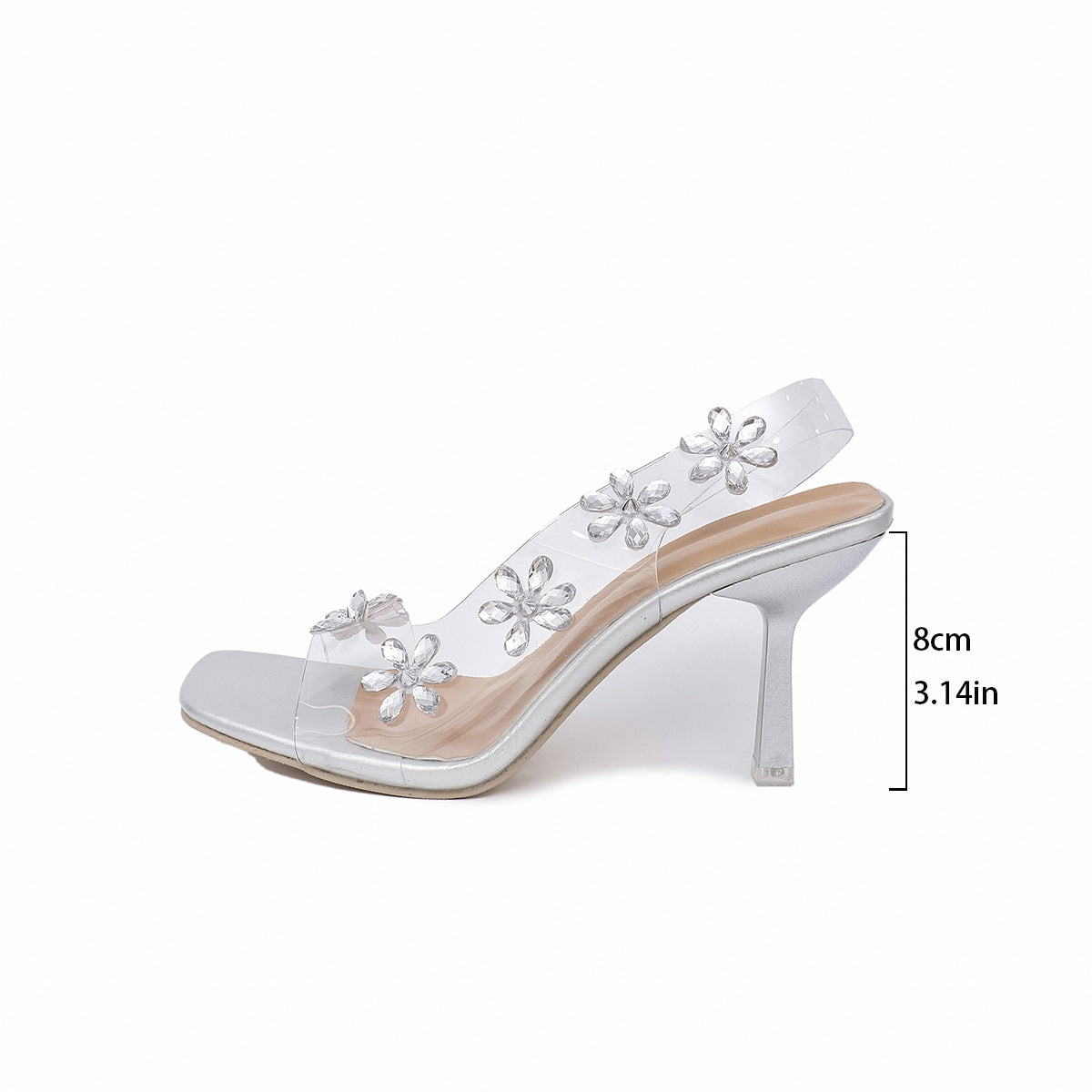 Women’s Transparent PVC Rhinestone Slingback High Heel Sandals