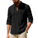 Men's Casual Long Sleeve Linen Henley Shirt