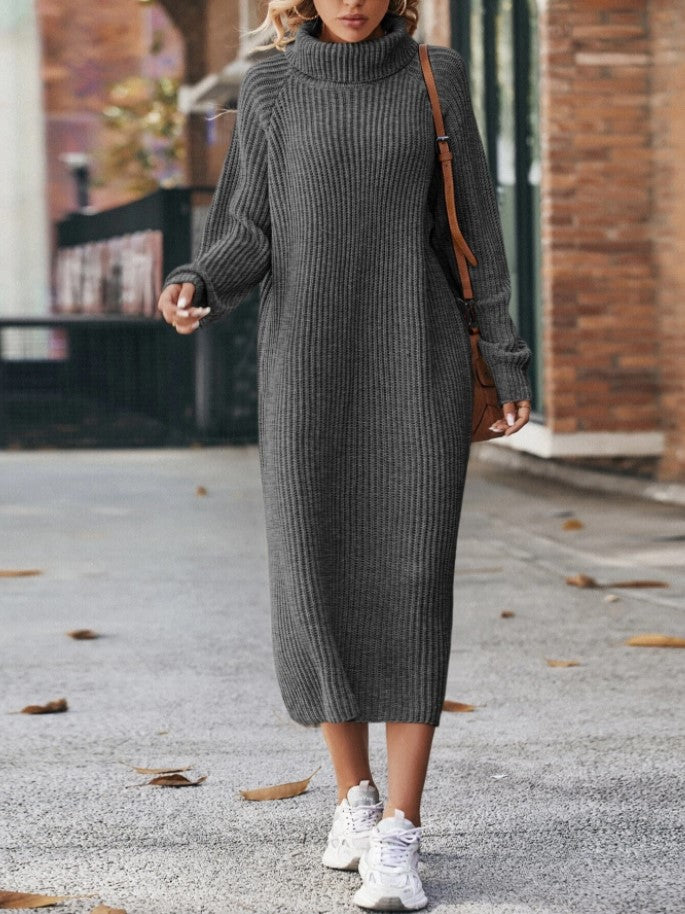 Women’s Winter Turtleneck Knitted Sweater Dress Long Loose Pullover
