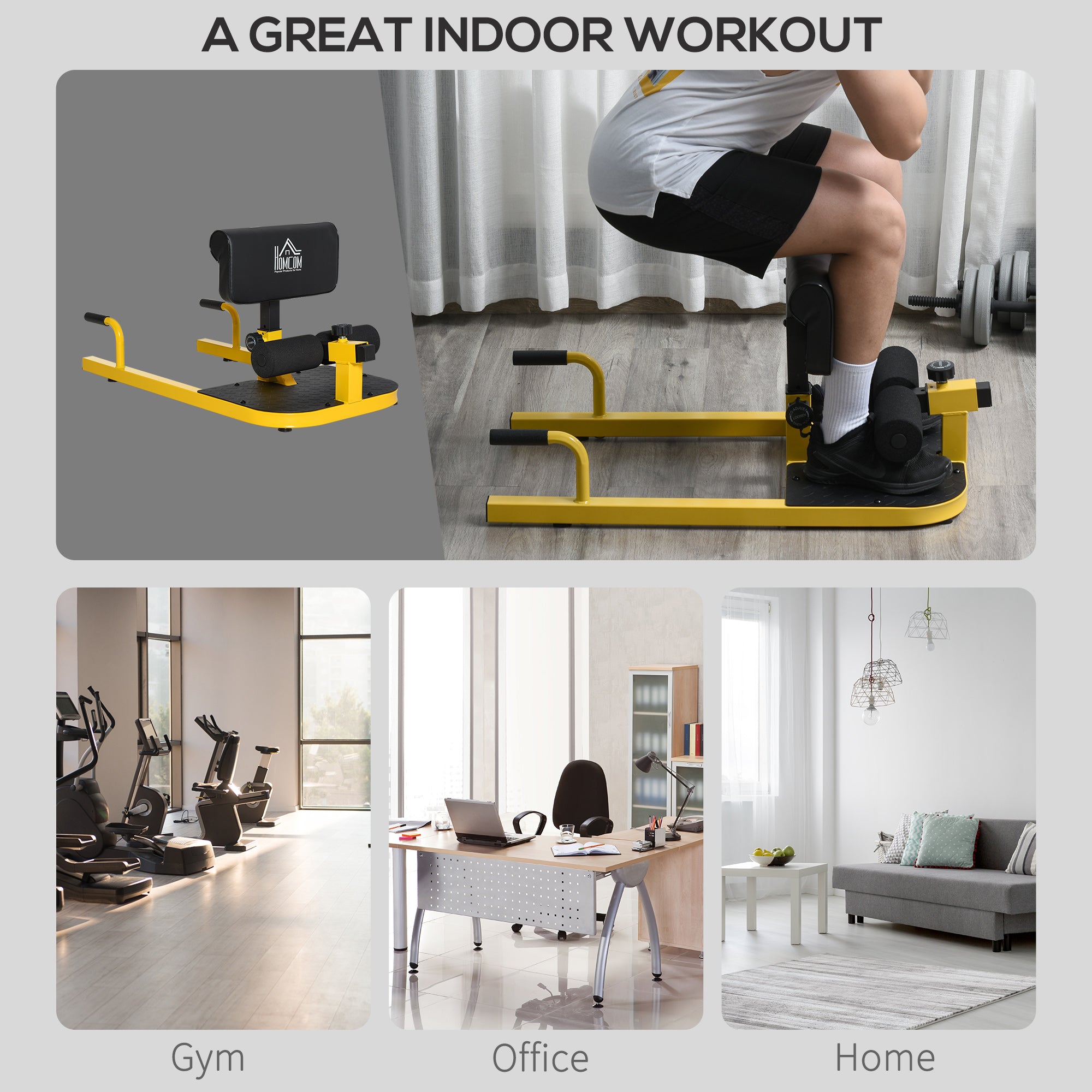 Soozier 3-in-1 Padded Push-Up, Sit-Up & Sissy Squat Machine – Home Gym Fitness Equipment, Yellow