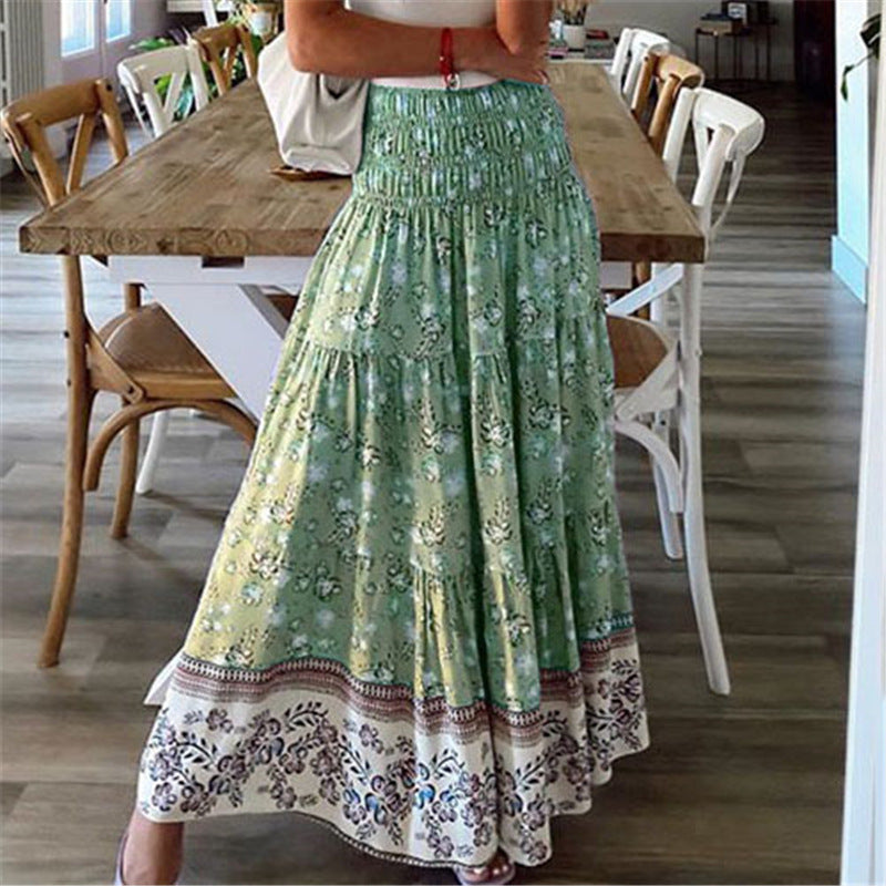 Women’s High Waist Printed Casual Long Skirt