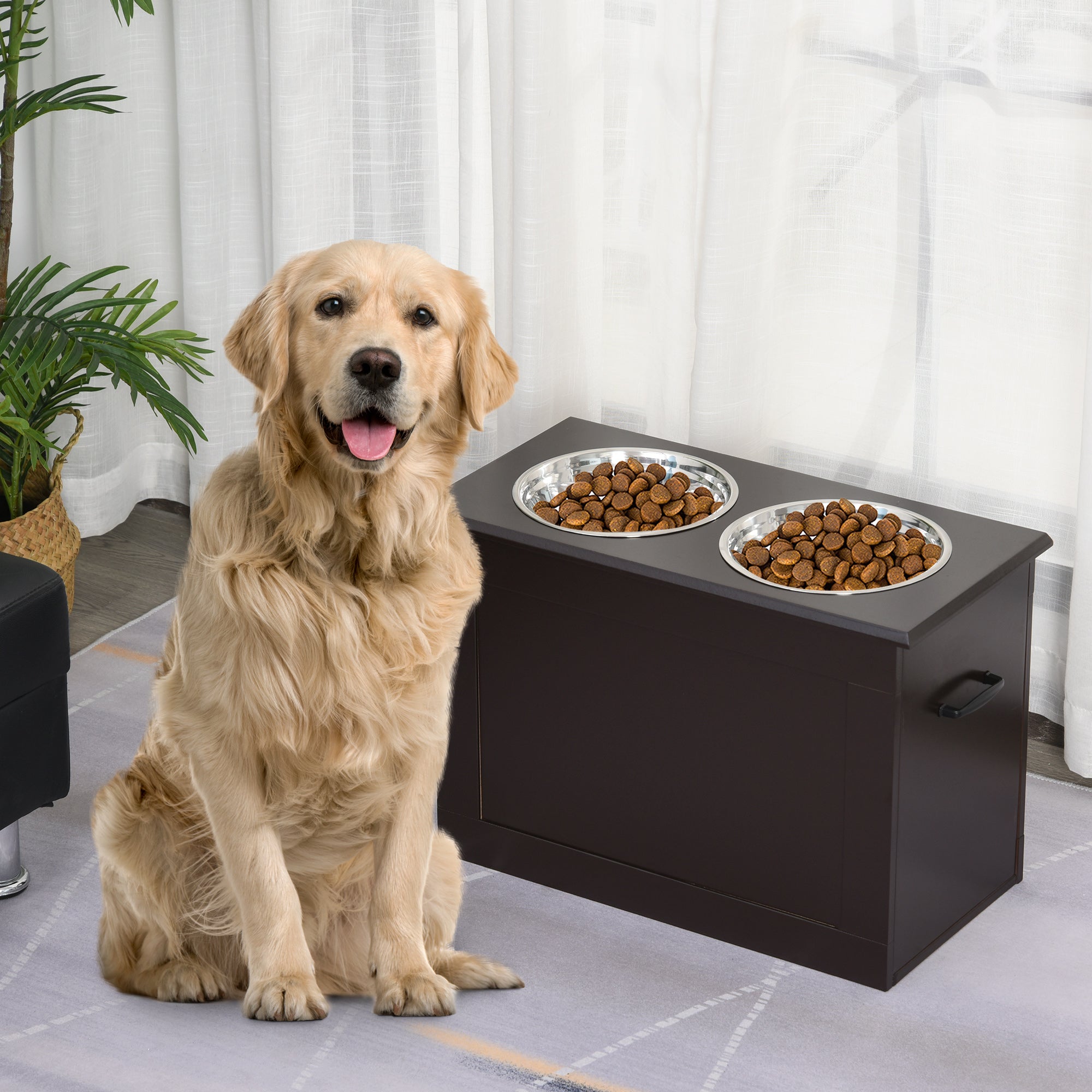 Raised Pet Feeding Station with 2 Stainless Steel Bowls for Large Dogs
