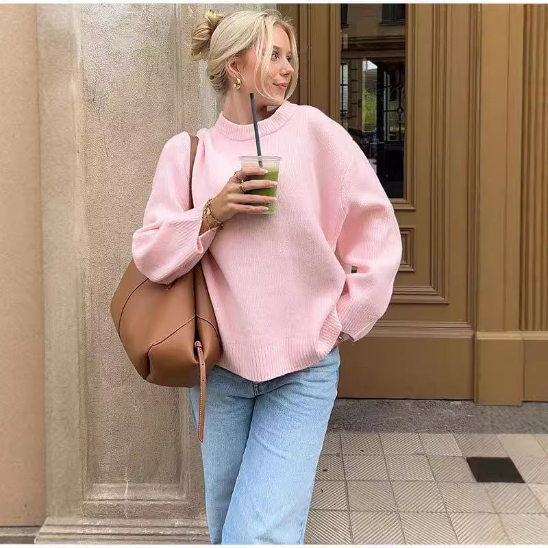 Women’s Sweet Crew Neck Loose Pullover Sweater Winter Long Sleeve Top