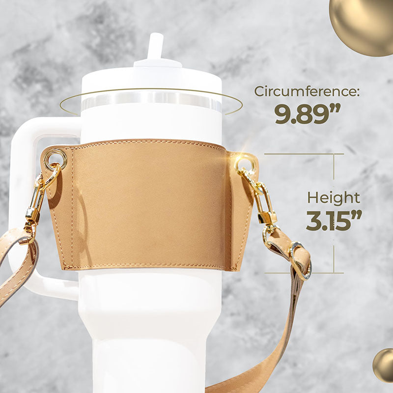 PU Leather Water Bottle Handle & Shoulder Strap – 30–40oz Tumbler Sling Accessory