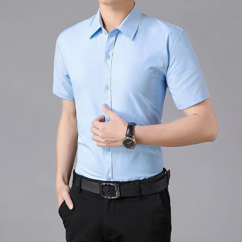 Men's Summer Slim Fit Wrinkle Resistant Short Sleeve Shirt