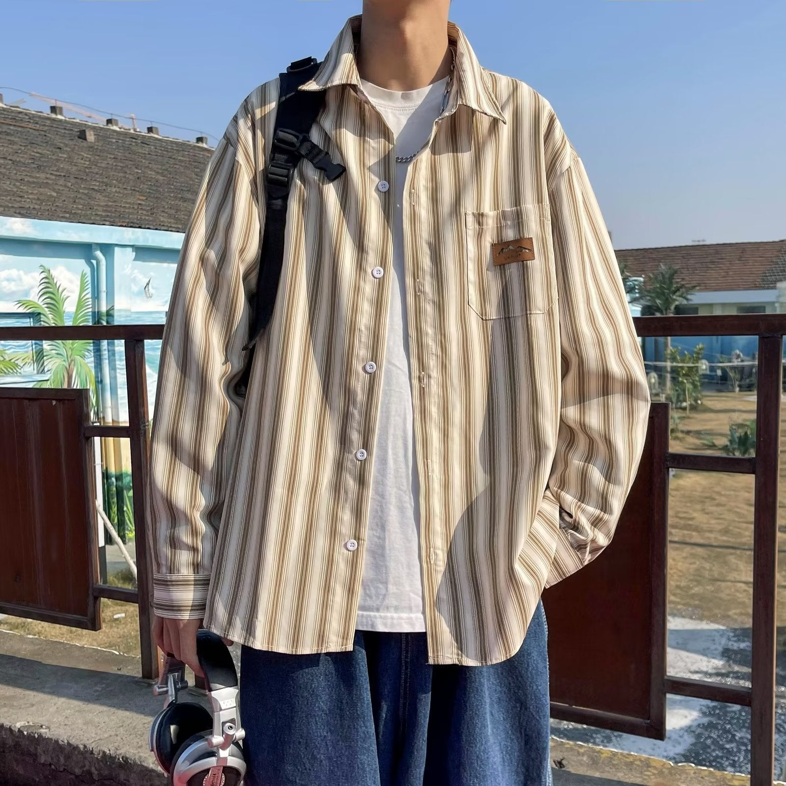 Men's Loose Fit Casual Striped Shirt