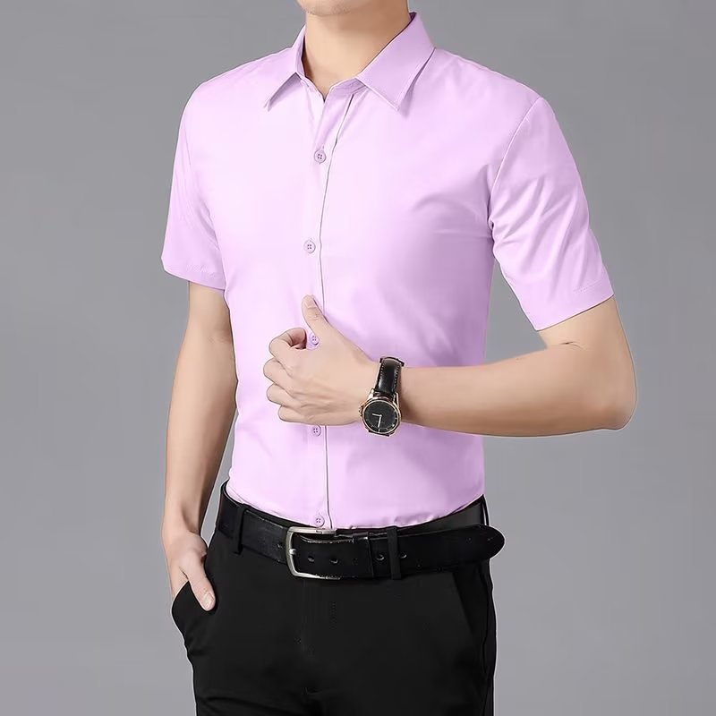 Men's Summer Slim Fit Wrinkle Resistant Short Sleeve Shirt