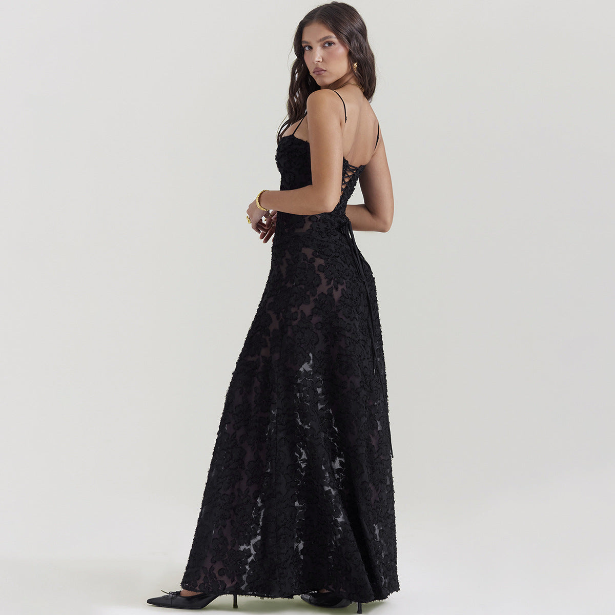 Women’s Elegant Summer Lace Suspender Strapless Long Evening Dress