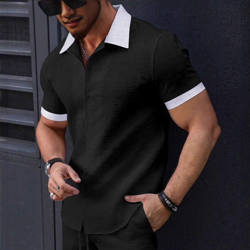 Men's Jacquard Color lock Short Sleeve Casual Shirt