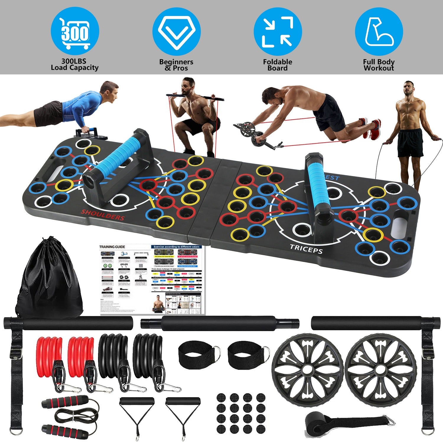 Multifunctional Push-Up Board with 15 Fitness Accessories – Full Body Home Gym Workout Equipment