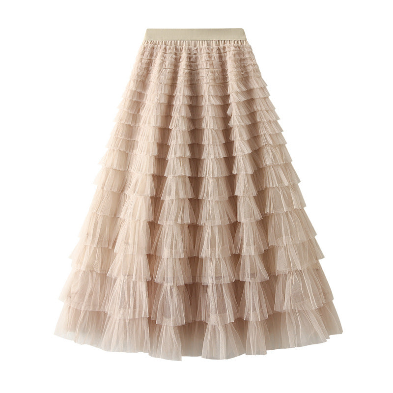 Women’s White Gauze Pleated Cake Skirt
