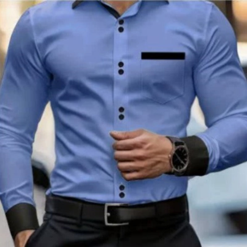 Men's Casual Solid Color Pocket Long Sleeve Shirt