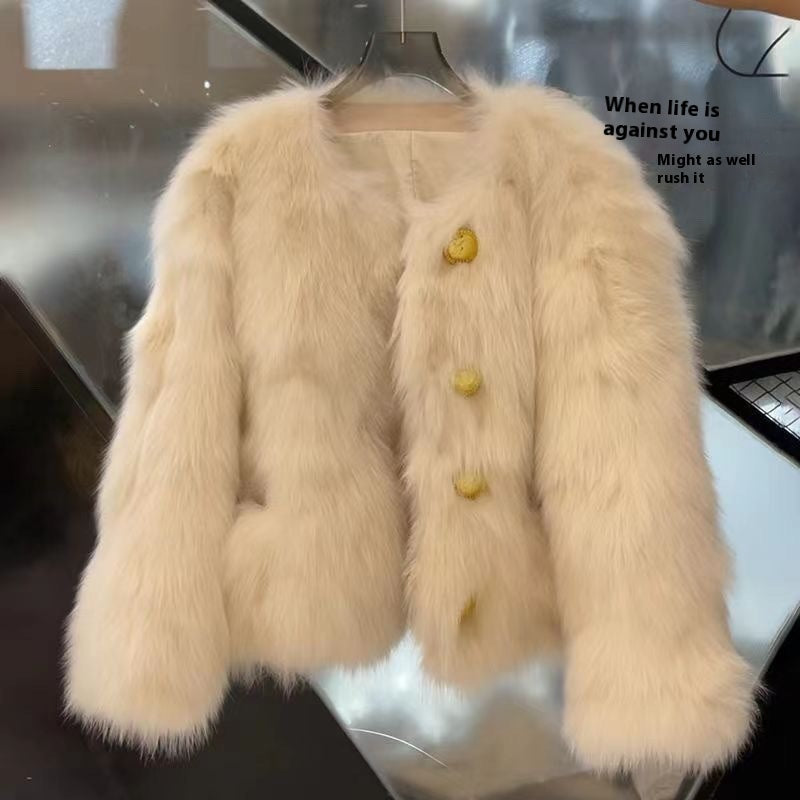 Women’s Autumn Winter Short Faux Fox Fur Coat High-End Outerwear
