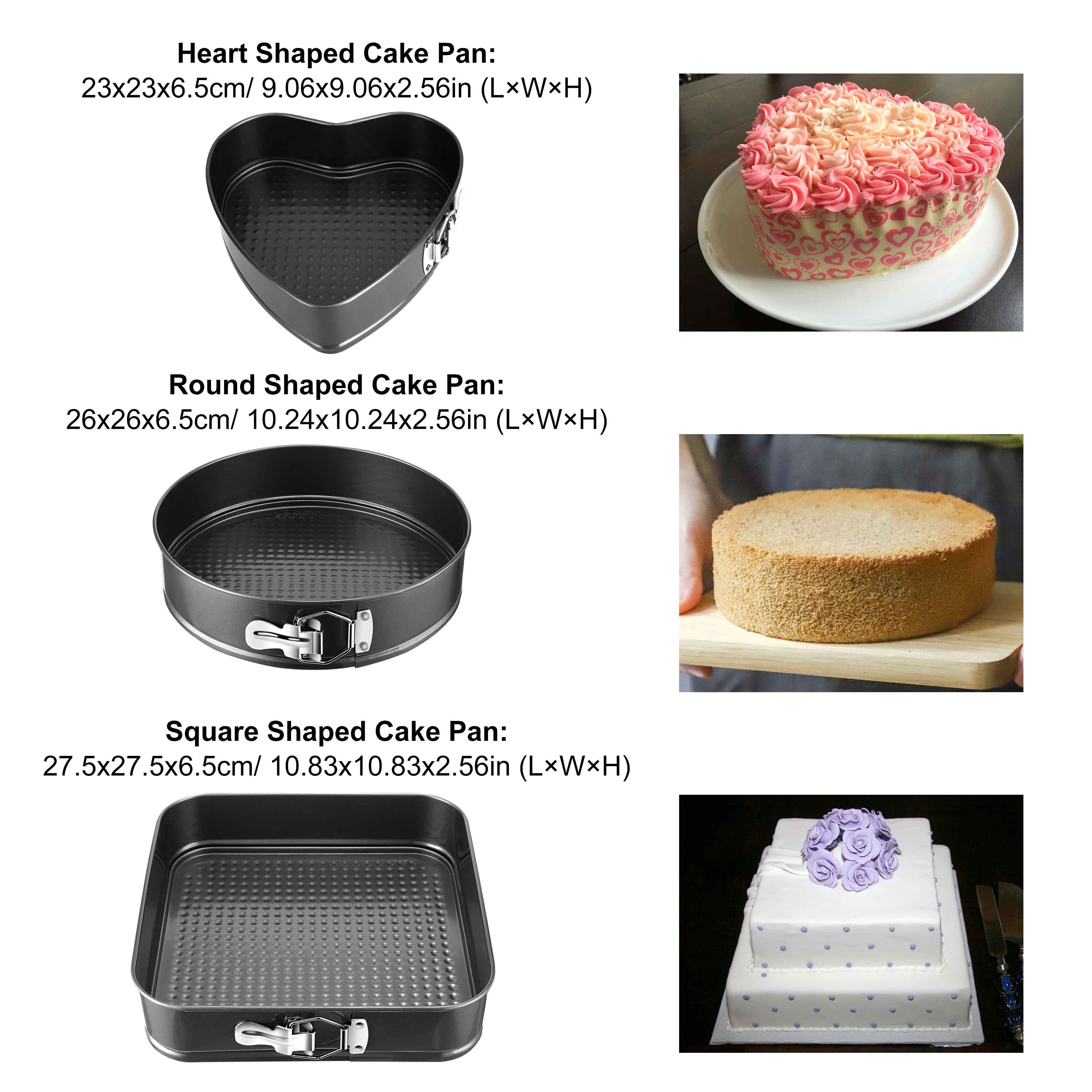 3-Piece Non-Stick Springform Cake Pan Set (9–11 Inch)