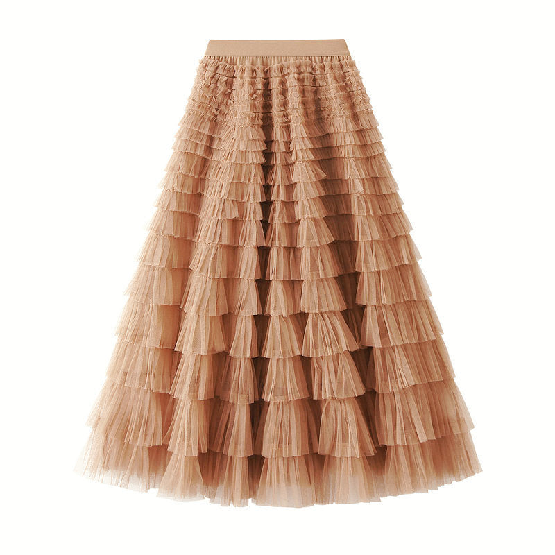 Women’s White Gauze Pleated Cake Skirt