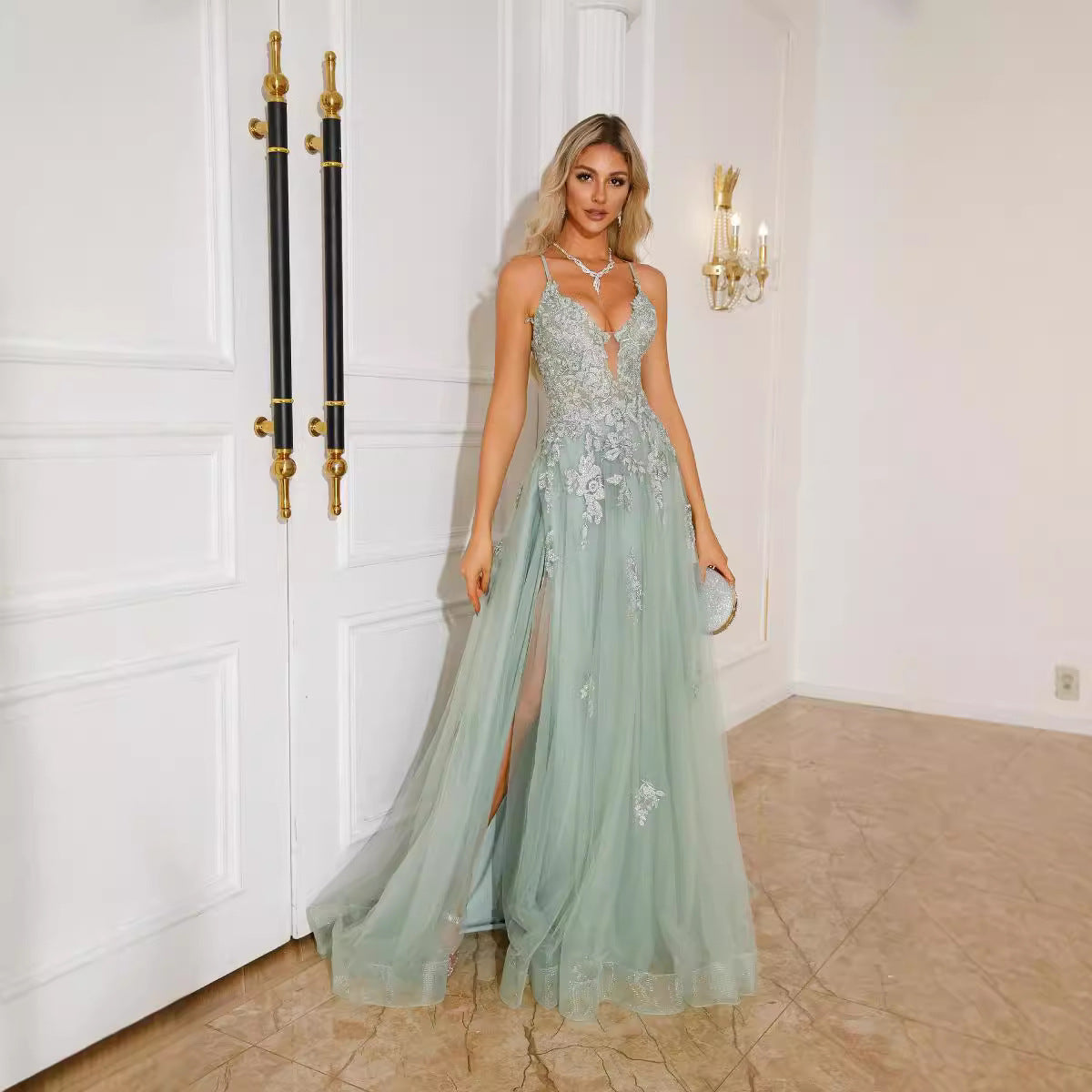Women’s Long Evening Dance Dress Suspender Style