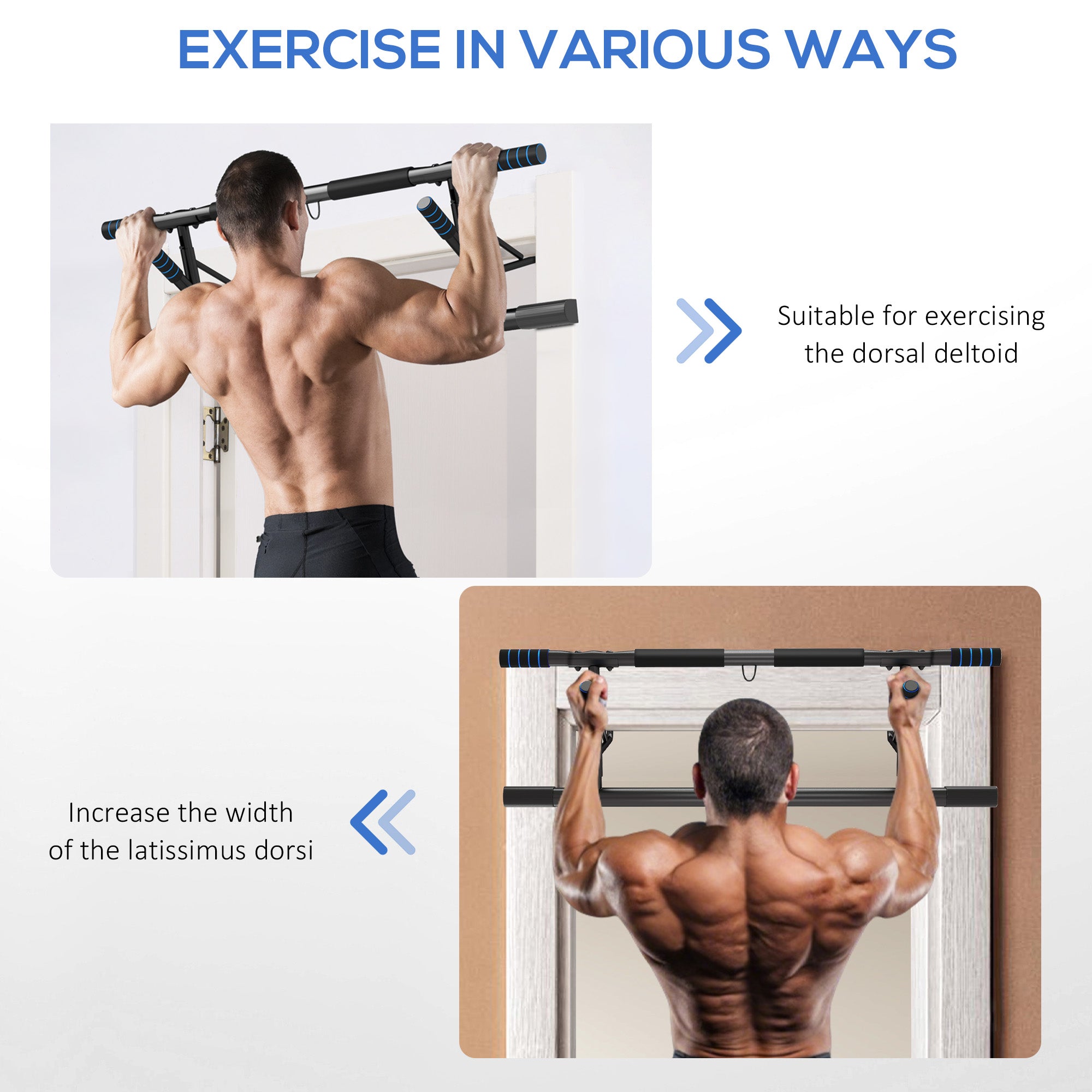 SPORTNOW No-Drill Pull-Up Bar & Push-Up Stand with Resistance Bands – Padded Handles, Blue