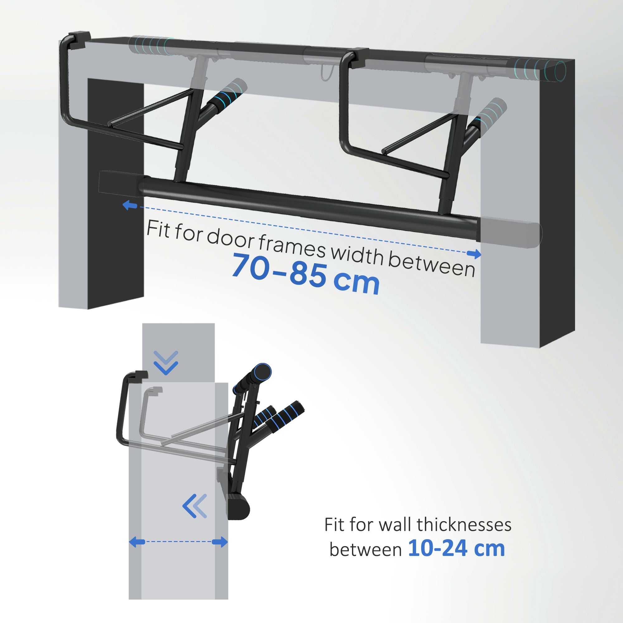 SPORTNOW No-Drill Pull-Up Bar & Push-Up Stand with Resistance Bands – Padded Handles, Blue