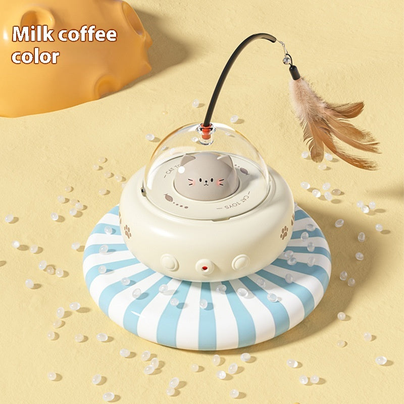 Smart Electric UFO Cat Teaser Toy with Bell & Replaceable Feather