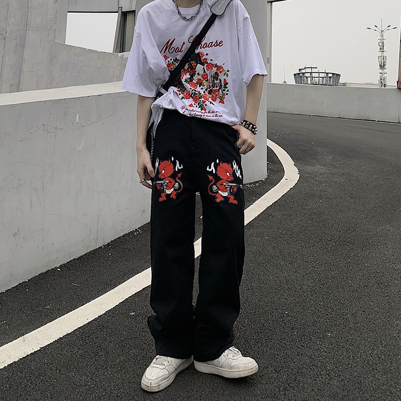 Men's Casual Print Loose Jeans