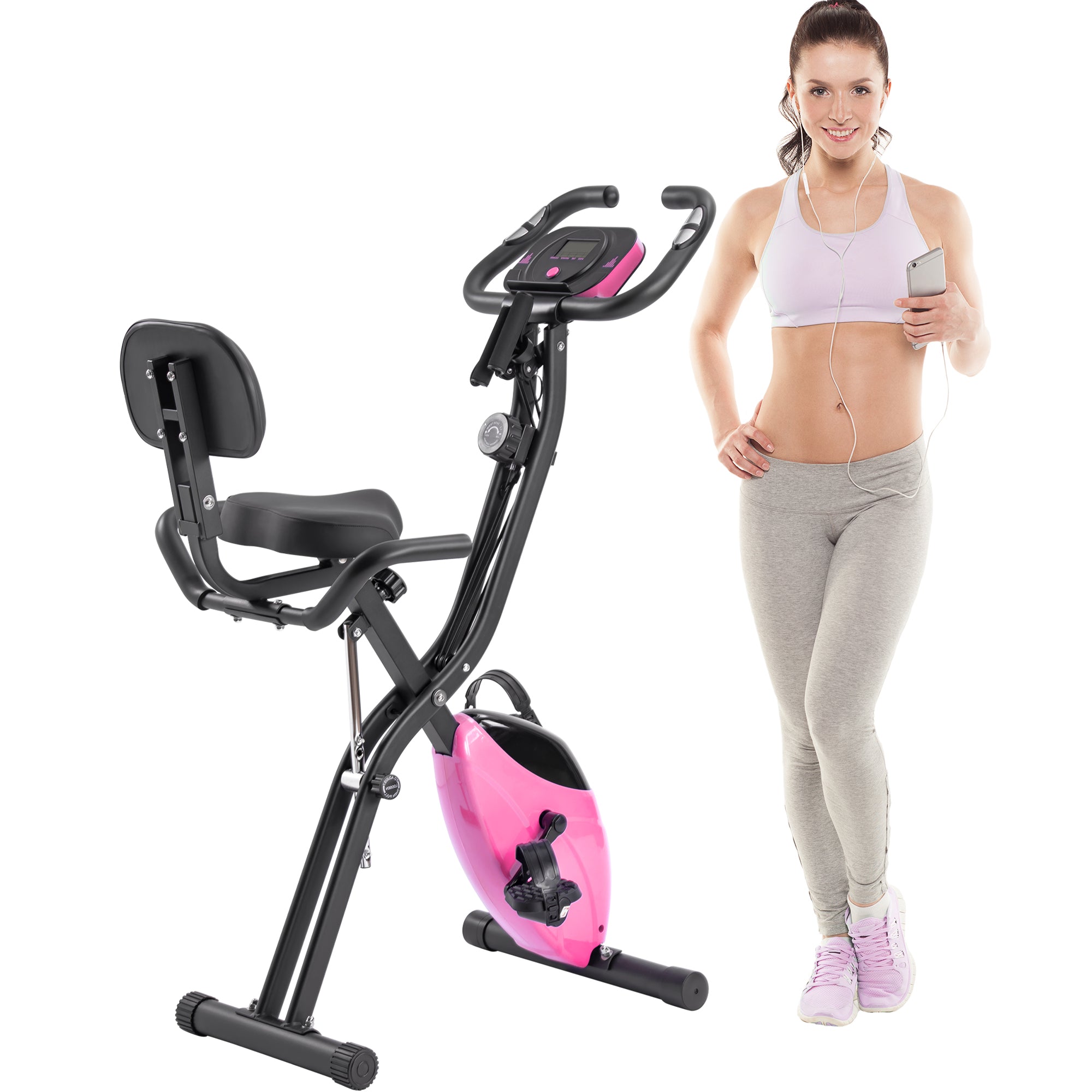 Folding Upright & Recumbent X-Bike with 16-Level Resistance, Arm Bands & Backrest