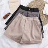Women’s Solid Color Wide-Leg Roll-Up Casual Shorts