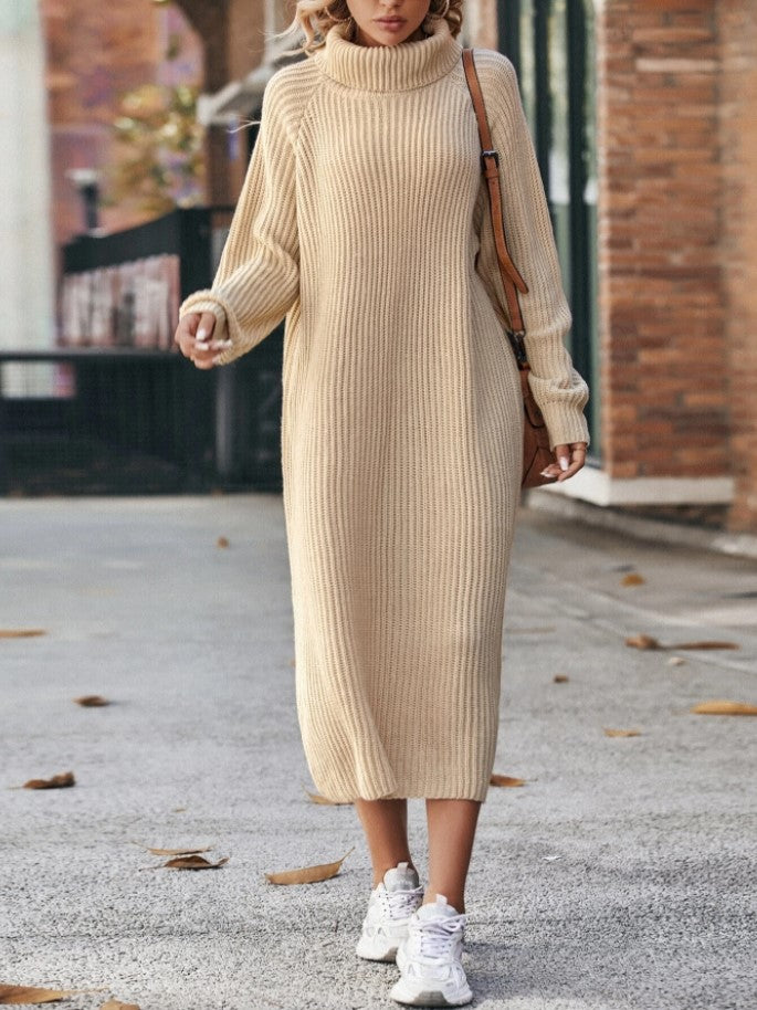 Women’s Winter Turtleneck Knitted Sweater Dress Long Loose Pullover
