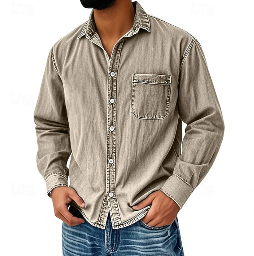 Men’s Washed Denim Long Sleeve Casual Shirt