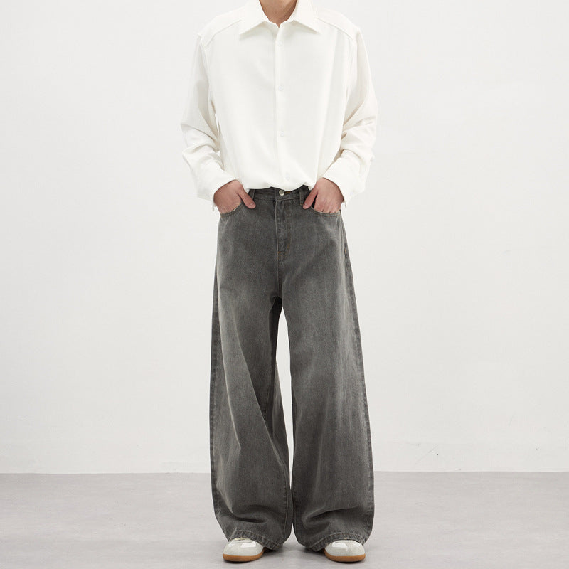 Men's Basic Washed Gray Denim Jeans
