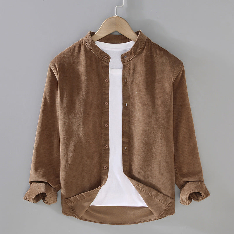 Men's Retro Corduroy Stand Up Collar Shirt Jacket