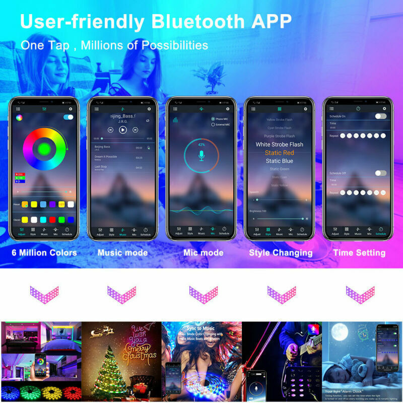 RGB LED Strip Lights with Bluetooth Remote