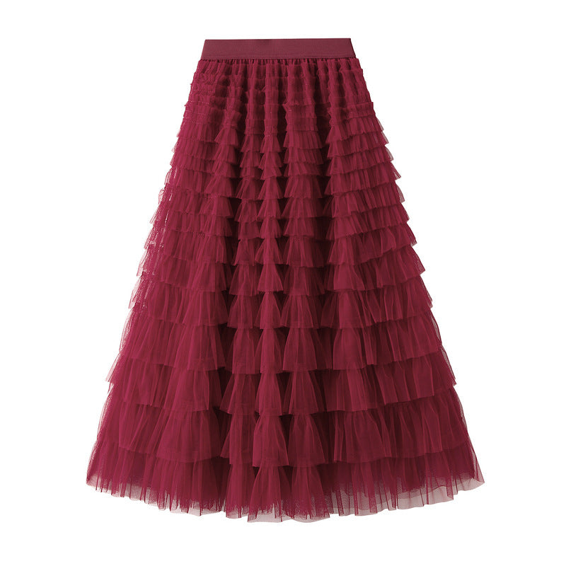 Women’s White Gauze Pleated Cake Skirt
