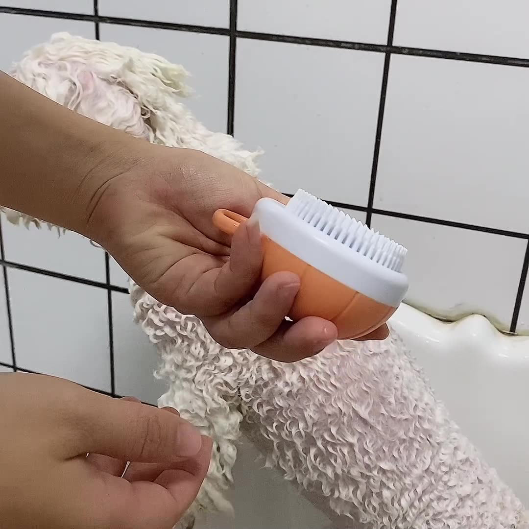 Silicone Dog Scrubber & Bath Brush with Shampoo Dispenser for Pet Grooming