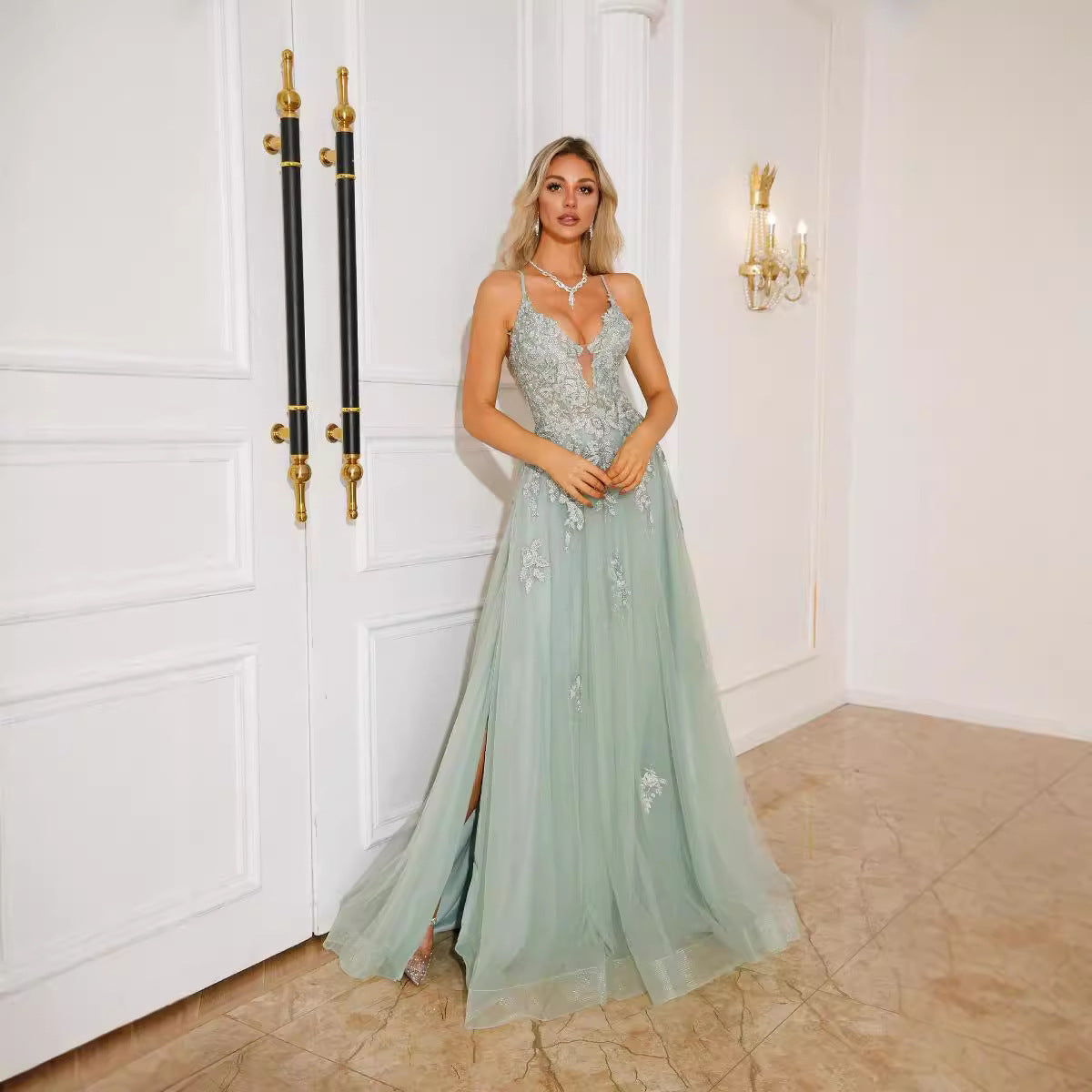 Women’s Long Evening Dance Dress Suspender Style