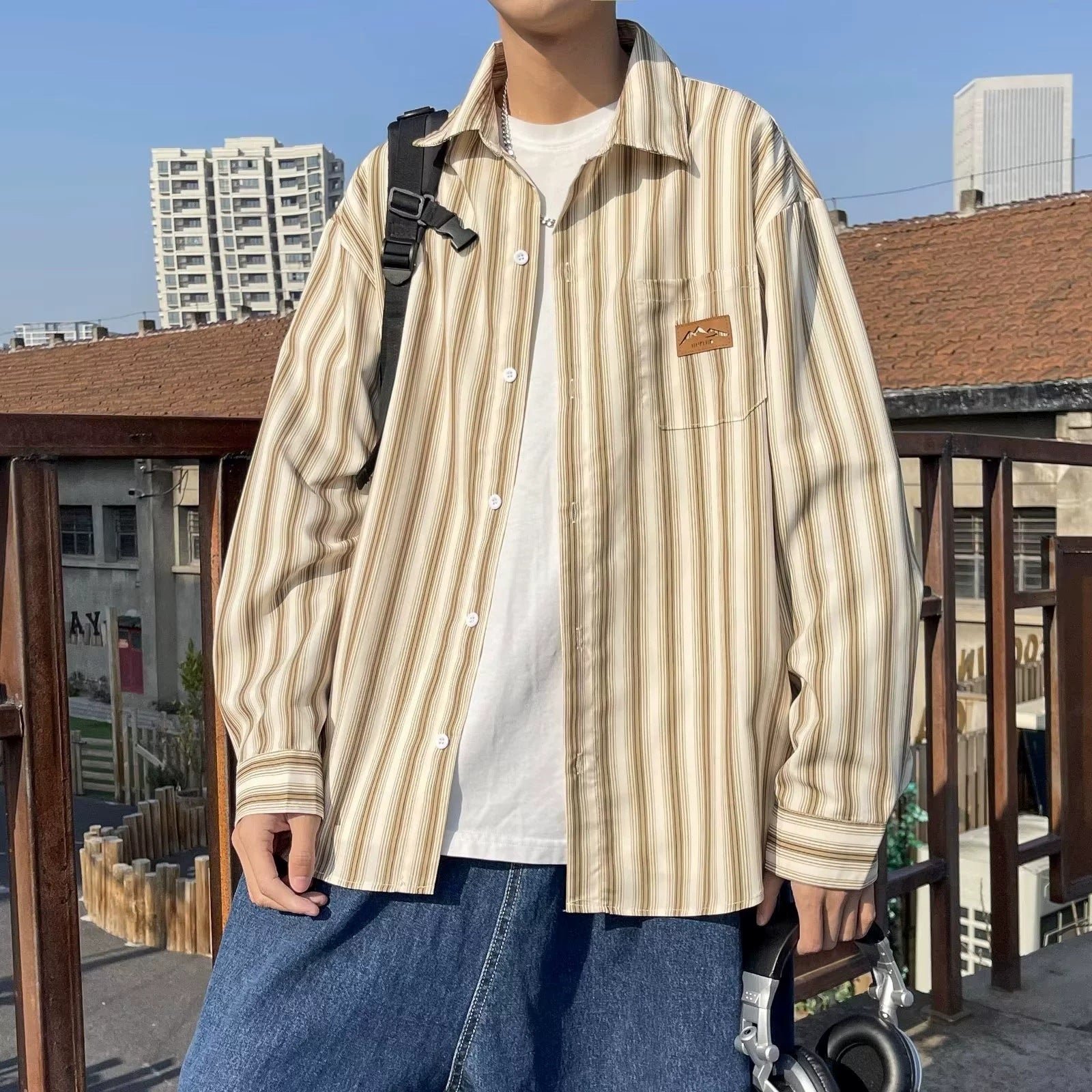 Men's Loose Fit Casual Striped Shirt