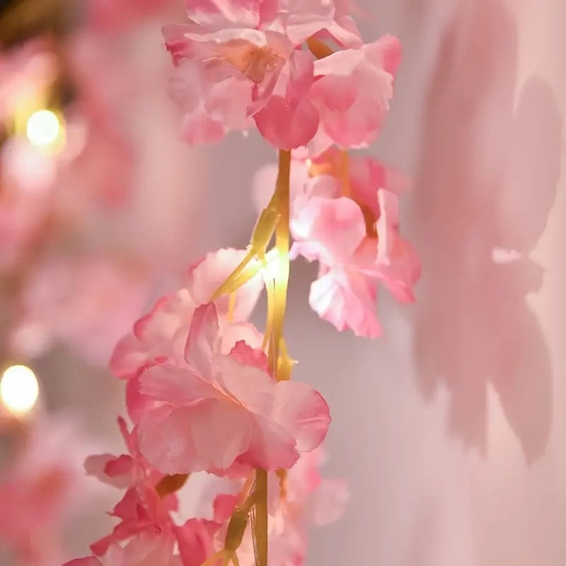 LED Cherry Blossom Rattan String Lights – Decorative Simulation Flower Lighting Chain
