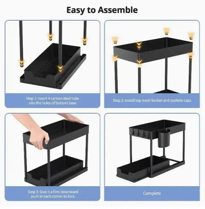 Double-Tier Sink Storage Rack with Drainage