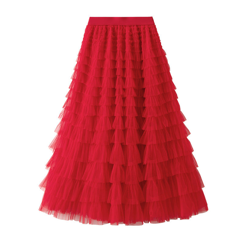 Women’s White Gauze Pleated Cake Skirt