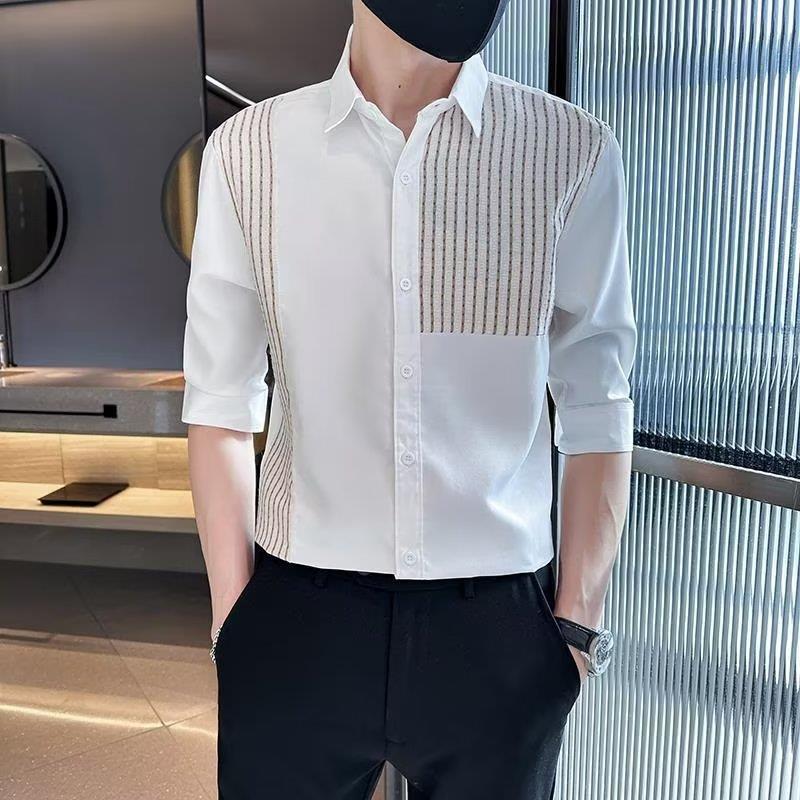 Men's Slim Fit Patchwork Striped Casual Shirt