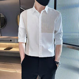 Men's Slim Fit Patchwork Striped Casual Shirt