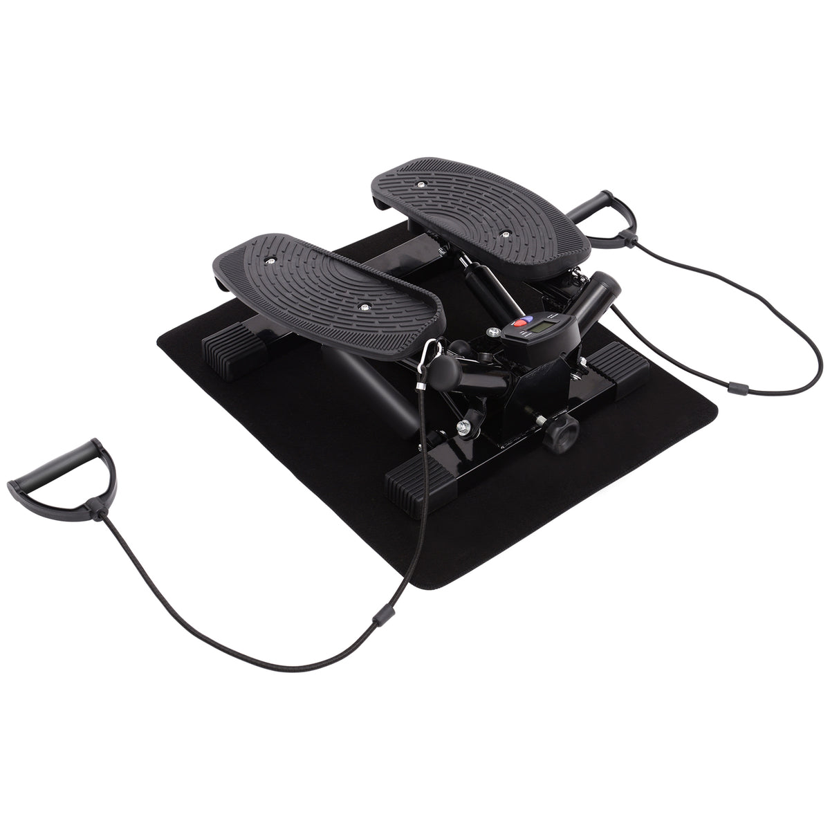 Portable Mini Stepper with Resistance Bands & Floor Mat – Leg, Arm & Thigh Toning Machine, Black