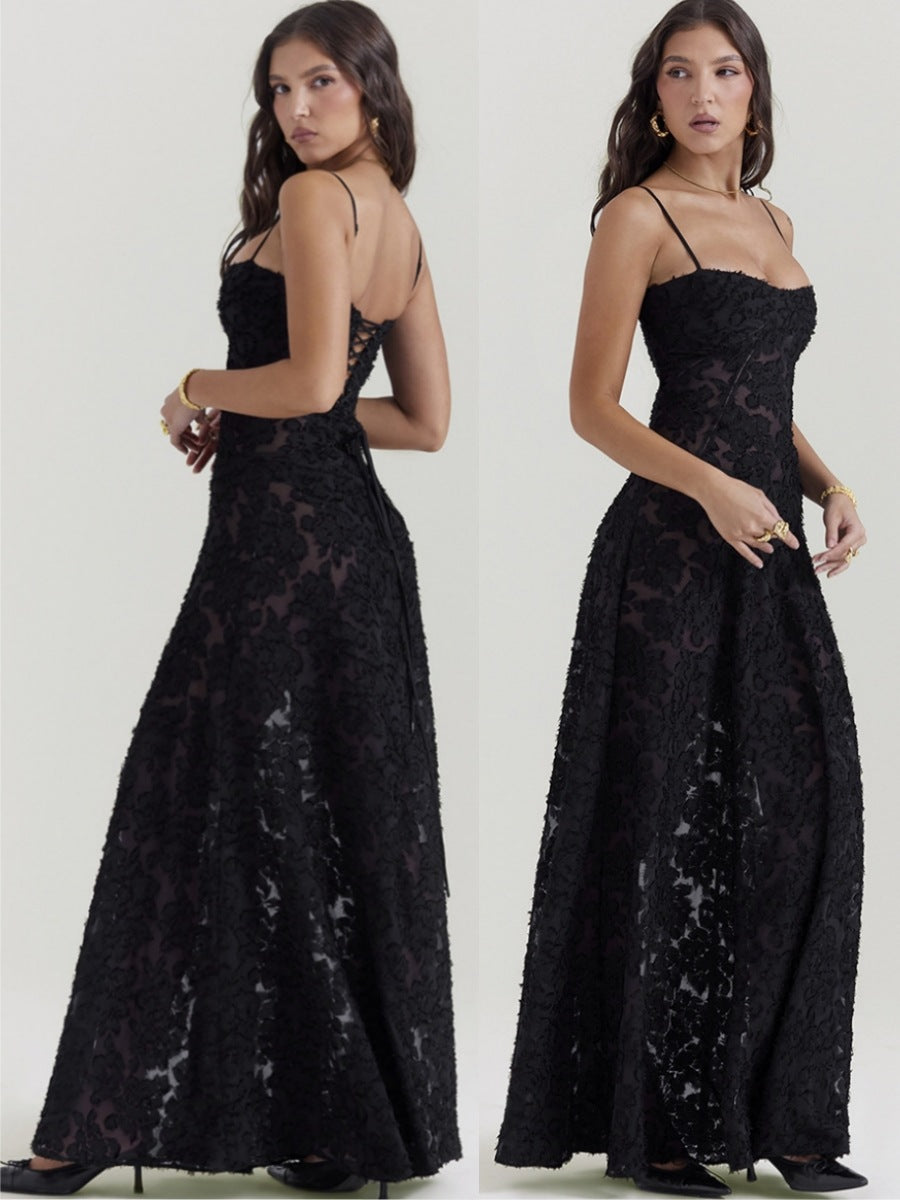 Women’s Elegant Summer Lace Suspender Strapless Long Evening Dress