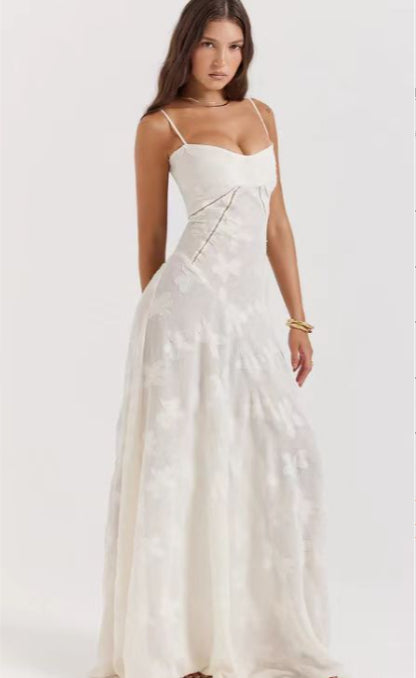 Women’s Elegant Summer Lace Suspender Strapless Long Evening Dress