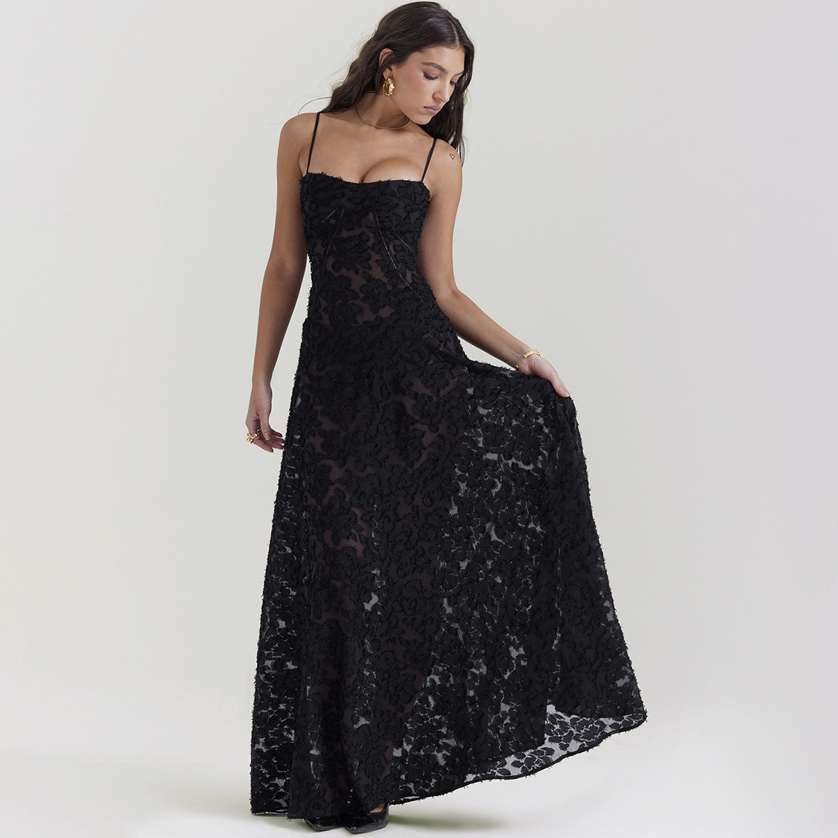 Women’s Elegant Summer Lace Suspender Strapless Long Evening Dress