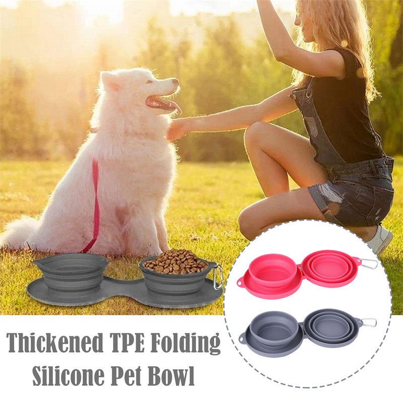 Foldable Rubber Double Pet Bowl for Dogs & Cats