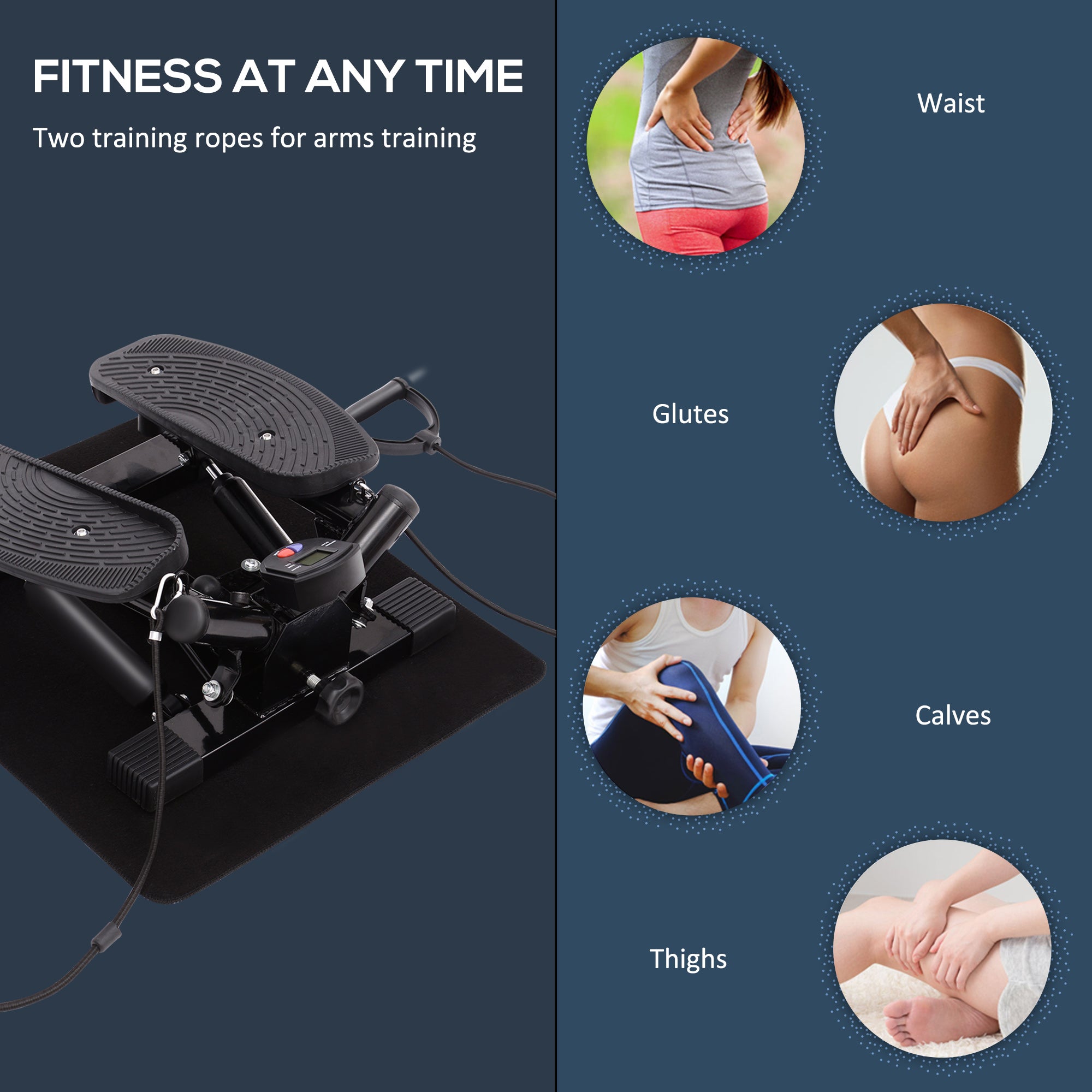 Portable Mini Stepper with Resistance Bands & Floor Mat – Leg, Arm & Thigh Toning Machine, Black