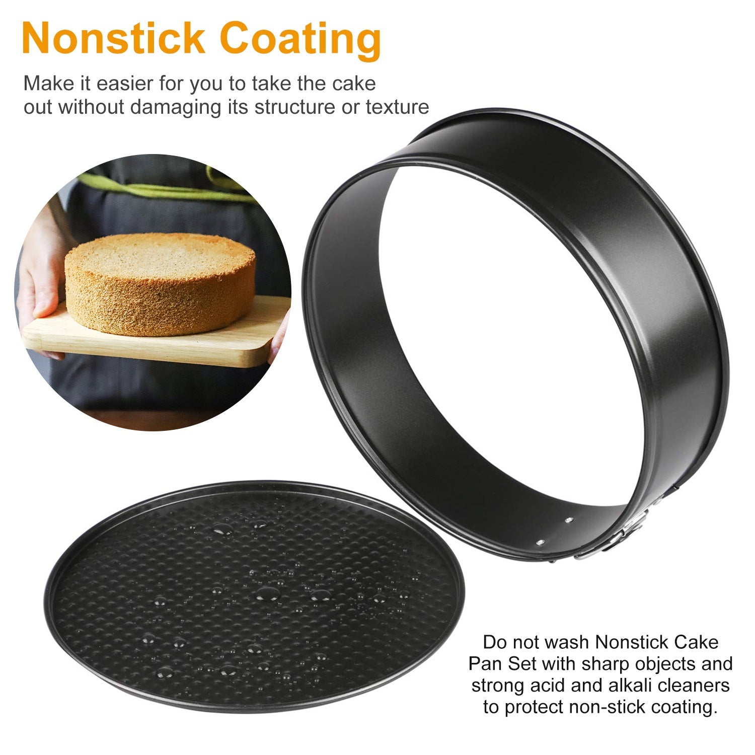 3-Piece Non-Stick Springform Cake Pan Set (9–11 Inch)