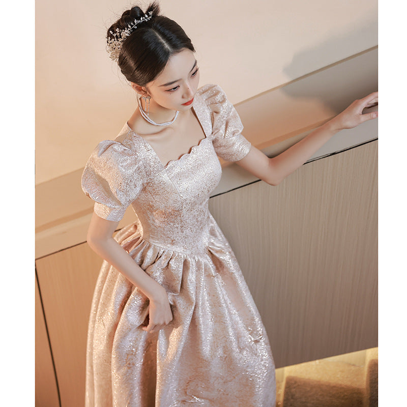 Women’s Champagne Evening Dress Elegant Formal Gown